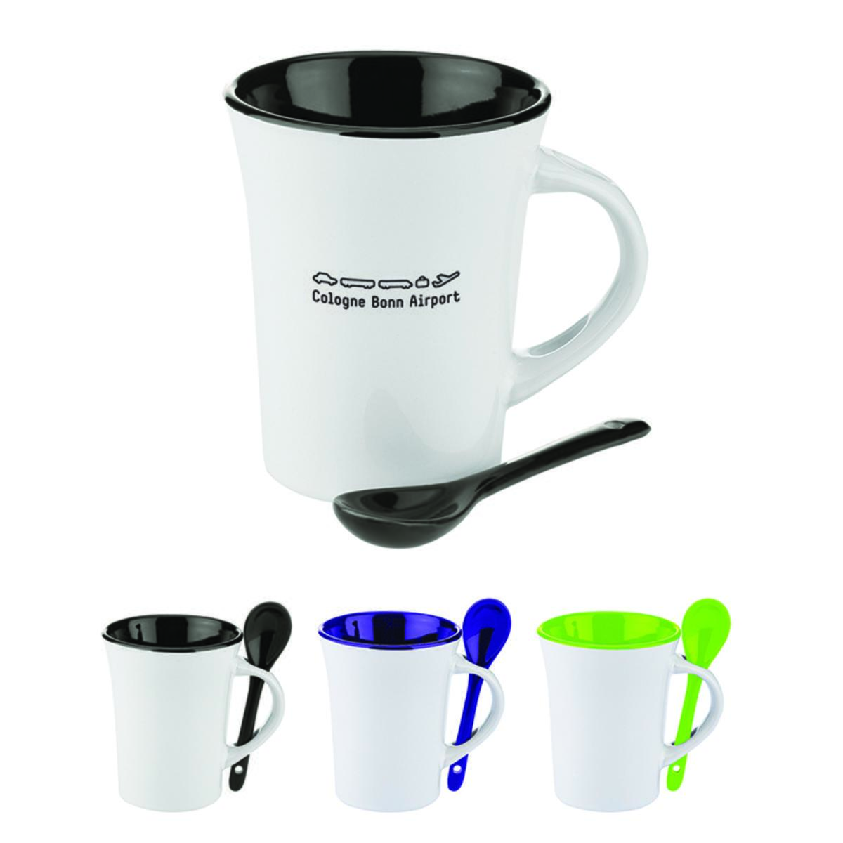 Promotional 10 oz. twotone ceramic mug with matching spoon