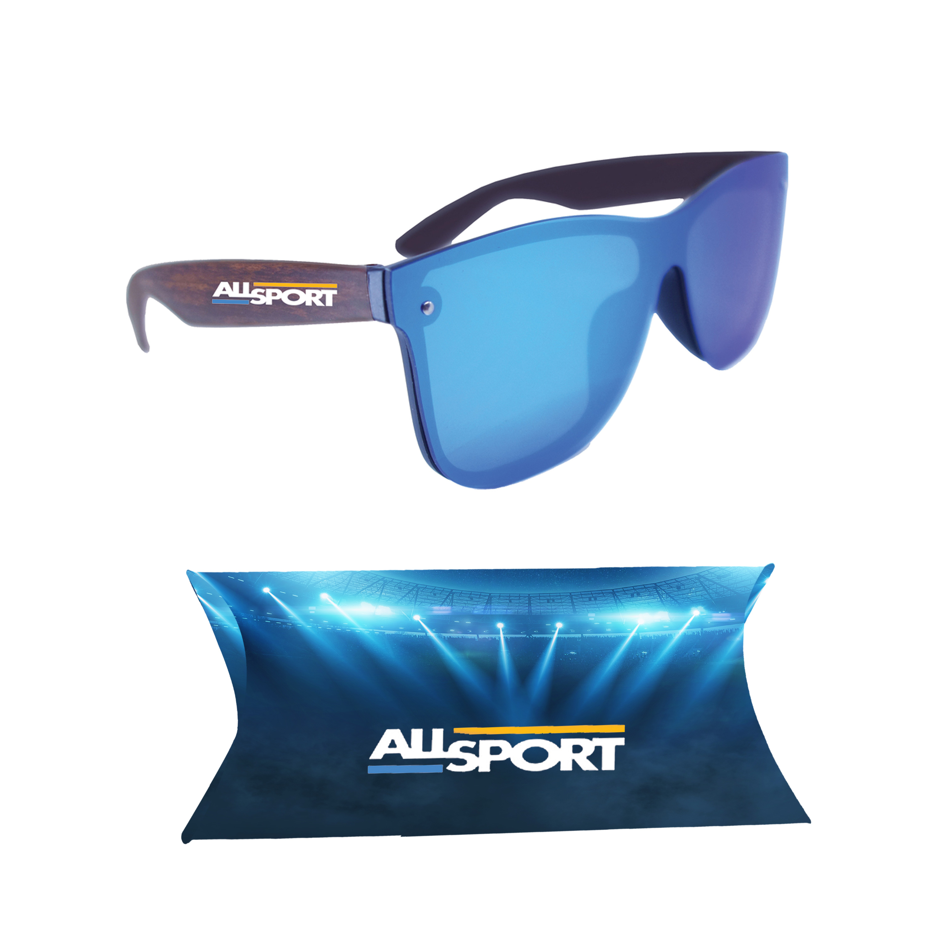 Reflective Rimless Sunglasses With Wood Tone Arms