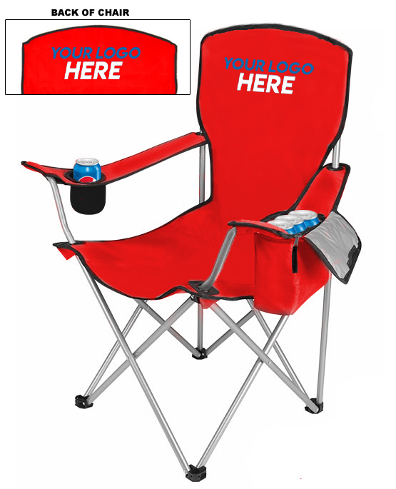 Cool Camping Chair With Side Pocket Cooler - Includes Full Color Logo